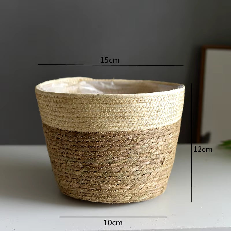 Straw Weaving Flower Plant Pot Basket Grass Planter Basket Indoor Outdoor Flower Pot Cover Plant Containers for Plantable Plants