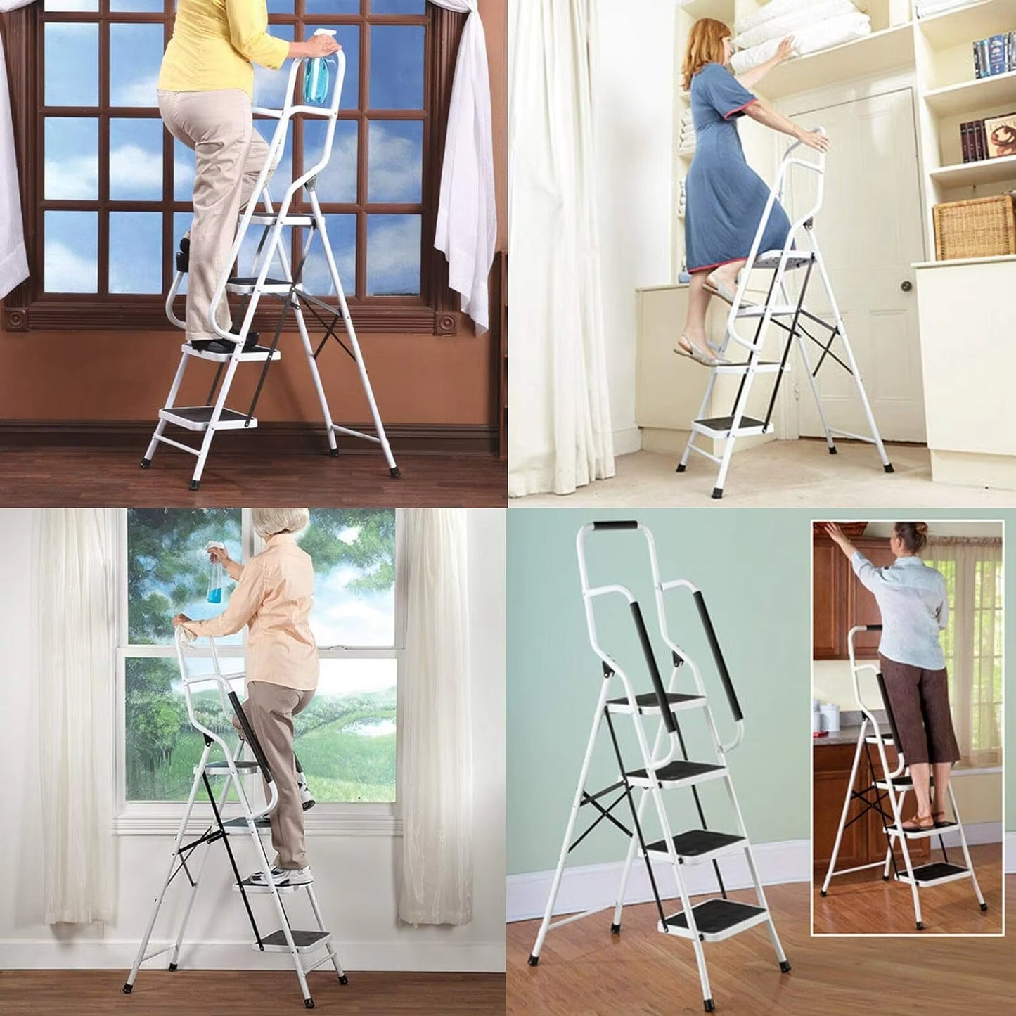 Safety Folding Step Stool 2-4 Step Ladder Portable Foldable Stepladder anti Slip Feet for Indoor Outdoor Home Office