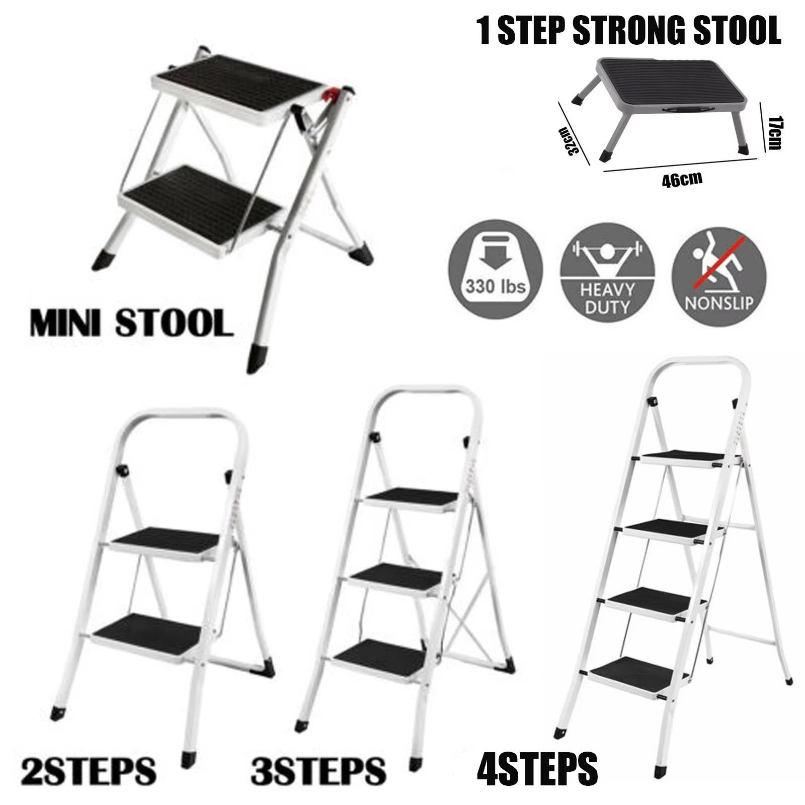 Safety Folding Step Stool 2-4 Step Ladder Portable Foldable Stepladder anti Slip Feet for Indoor Outdoor Home Office