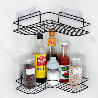 New Kitchen Shelf Drill-Free Metal Shelf Wall Mounted Spice Organizer Kitchen Multifunctional Corner Shelf Kitchen Accessories