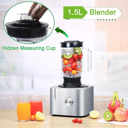 11-In-1 3.2L Bowl 1100W 3 Speeds with Chopping Blending Kneading Grinding Whisking Juicing Food Processor Blender