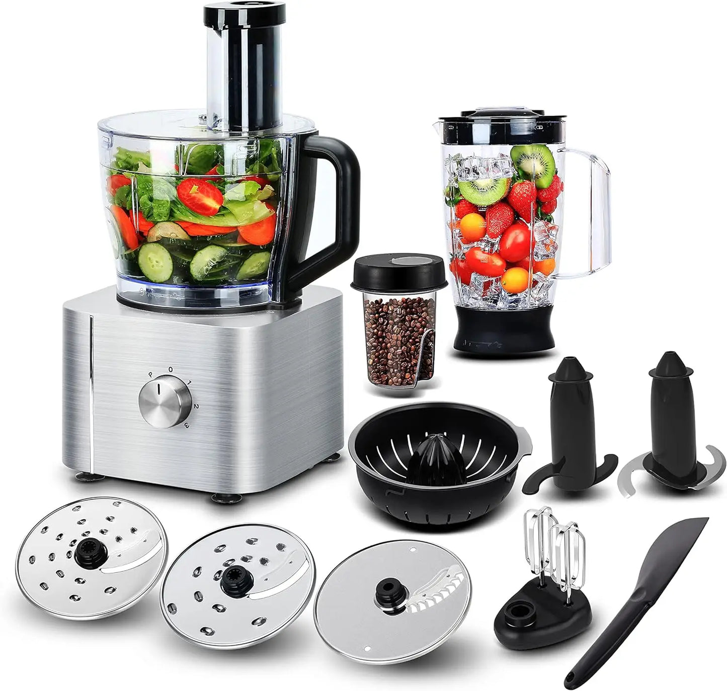 11-In-1 3.2L Bowl 1100W 3 Speeds with Chopping Blending Kneading Grinding Whisking Juicing Food Processor Blender