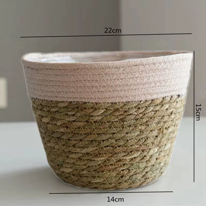 Straw Weaving Flower Plant Pot Basket Grass Planter Basket Indoor Outdoor Flower Pot Cover Plant Containers for Plantable Plants