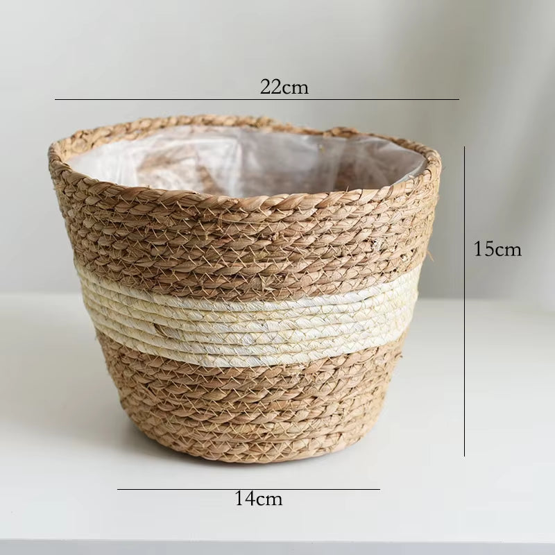 Straw Weaving Flower Plant Pot Basket Grass Planter Basket Indoor Outdoor Flower Pot Cover Plant Containers for Plantable Plants