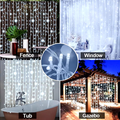 Solar Curtain Lights Outdoor Fairy Lights 300 LED Remote Control Waterproof Fairy String Light for Party Christmas Autumn Decor