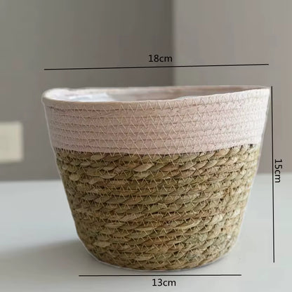 Straw Weaving Flower Plant Pot Basket Grass Planter Basket Indoor Outdoor Flower Pot Cover Plant Containers for Plantable Plants