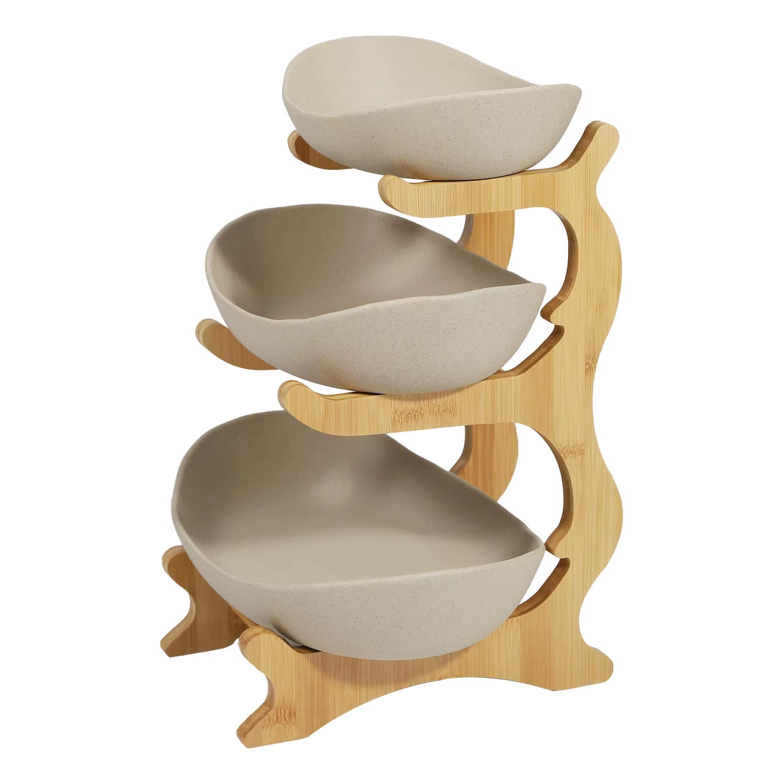 3 Tier Ceramic Fruit Basket Holder Bowl Stand Dining Table for Kitchen Decor Oval Brown for Families, Exhibitions, Gatherings