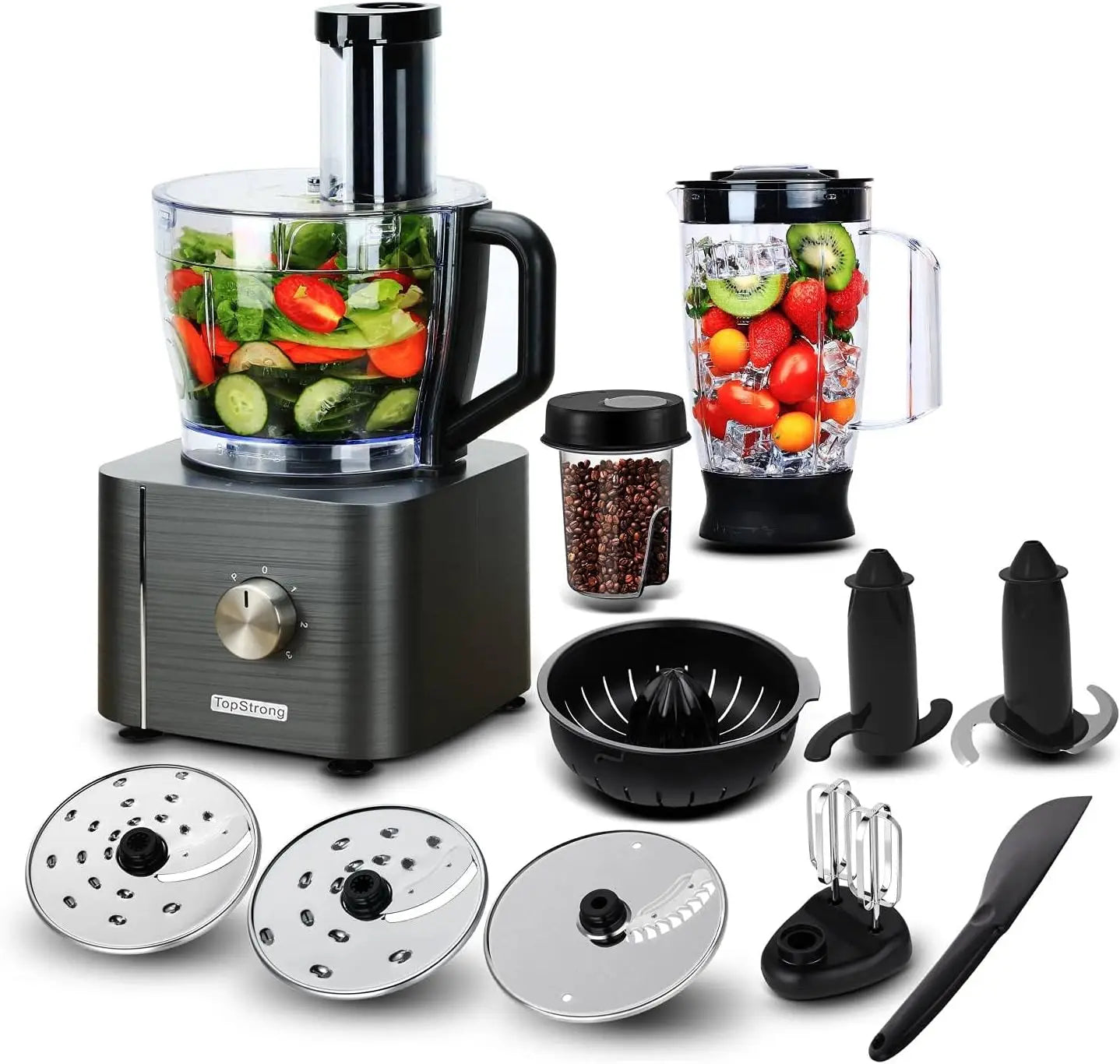 11-In-1 3.2L Bowl 1100W 3 Speeds with Chopping Blending Kneading Grinding Whisking Juicing Food Processor Blender