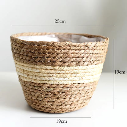 Straw Weaving Flower Plant Pot Basket Grass Planter Basket Indoor Outdoor Flower Pot Cover Plant Containers for Plantable Plants