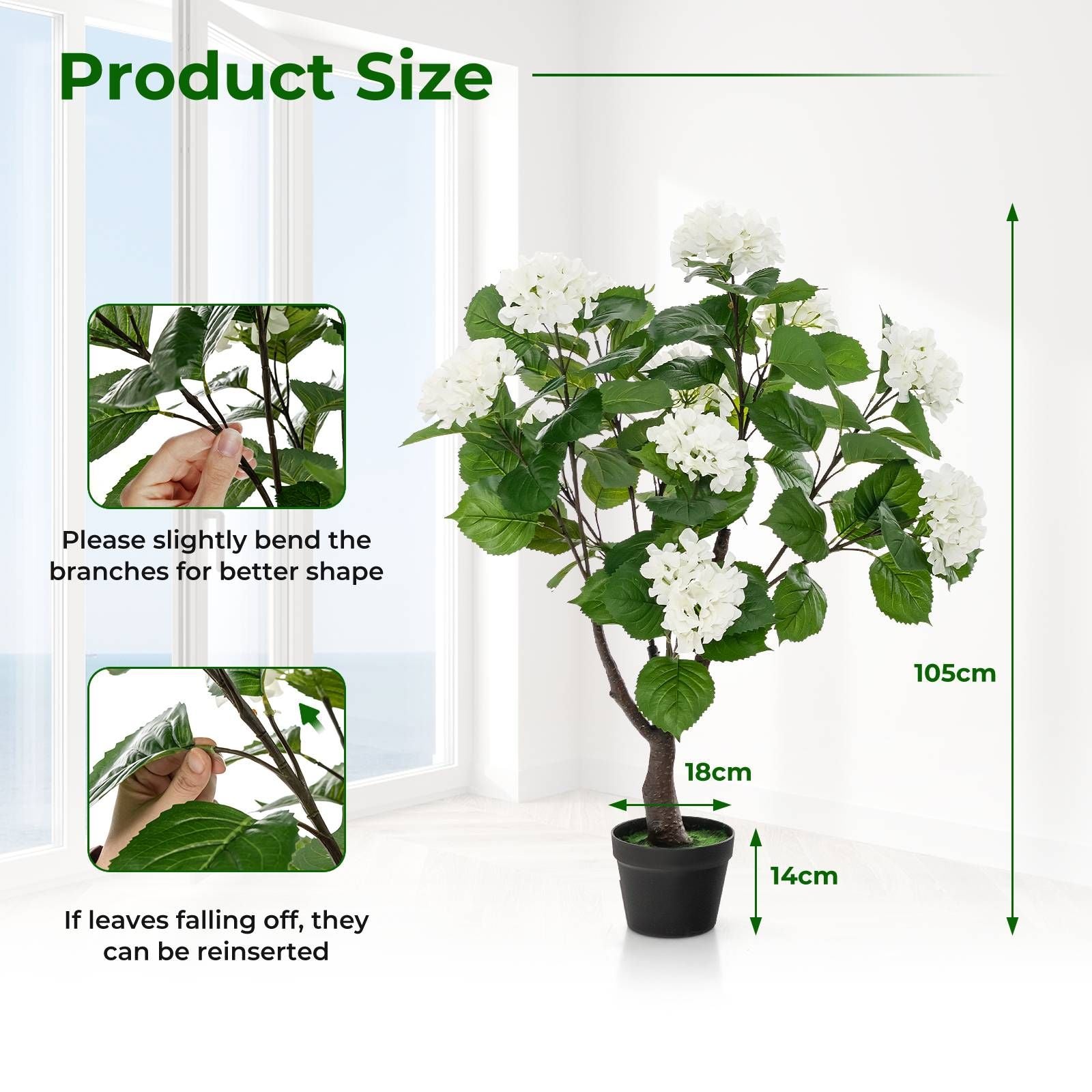 Artificial Hydrangea Tree with 11 White Flowers