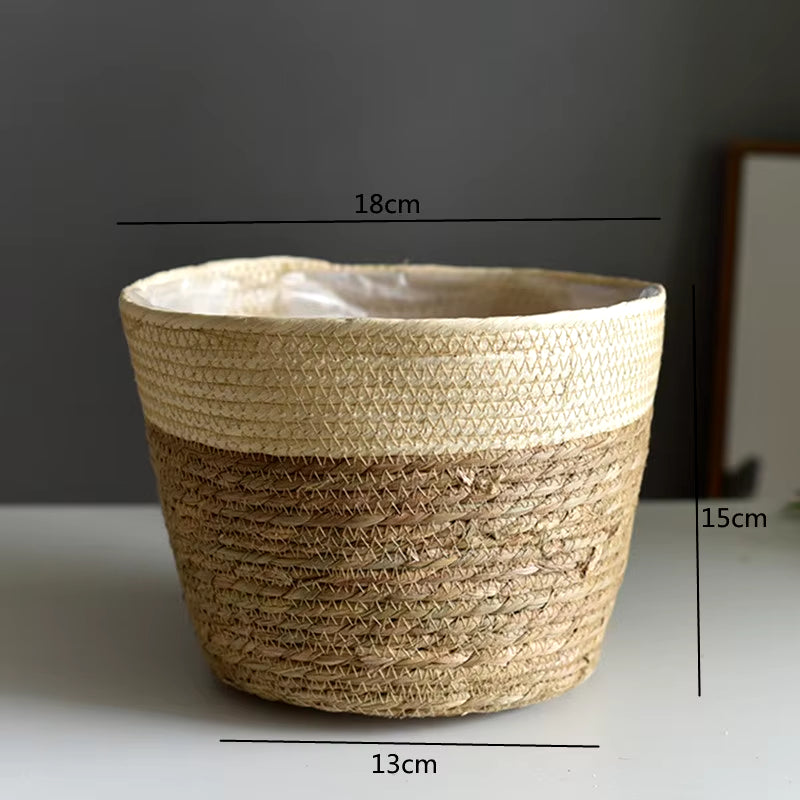 Straw Weaving Flower Plant Pot Basket Grass Planter Basket Indoor Outdoor Flower Pot Cover Plant Containers for Plantable Plants