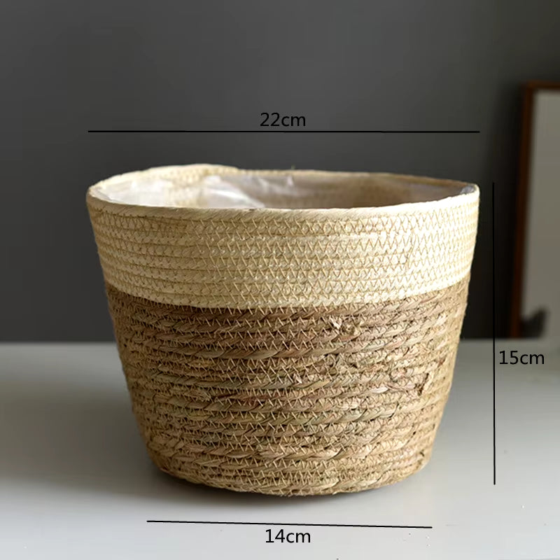 Straw Weaving Flower Plant Pot Basket Grass Planter Basket Indoor Outdoor Flower Pot Cover Plant Containers for Plantable Plants