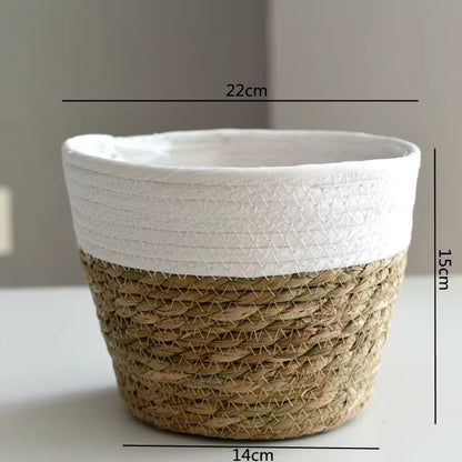 Straw Weaving Flower Plant Pot Basket Grass Planter Basket Indoor Outdoor Flower Pot Cover Plant Containers for Plantable Plants