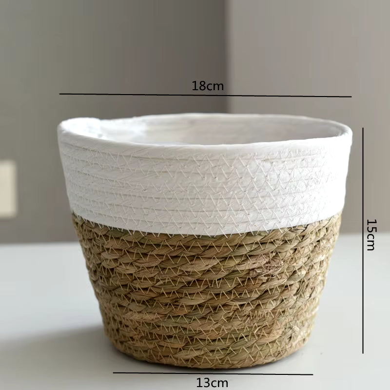 Straw Weaving Flower Plant Pot Basket Grass Planter Basket Indoor Outdoor Flower Pot Cover Plant Containers for Plantable Plants