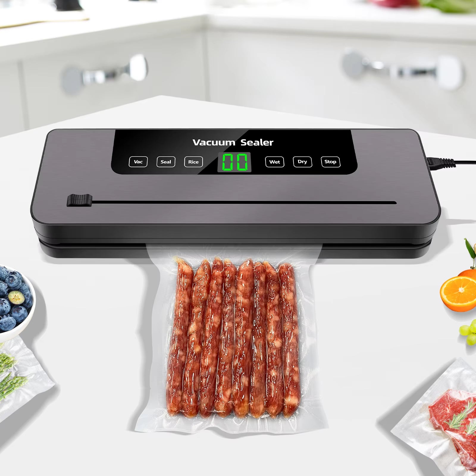 Vacuum Food Sealer Electric Sealing Machine Automatic Vacuum Sealer Dry Wet Pack Dry Wet Pack Machine, 10Bags