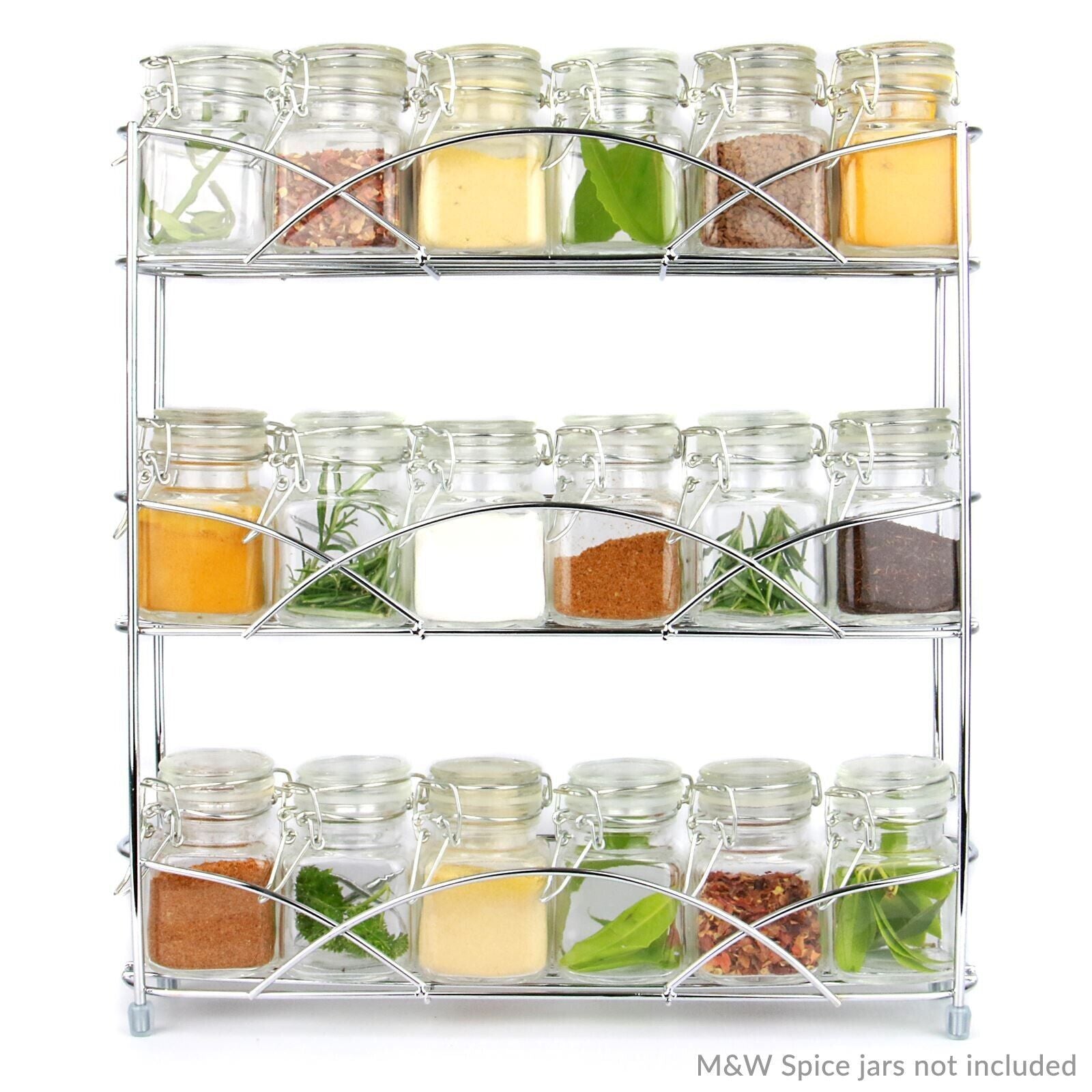 Herb Spice Rack 3 Tier Chrome Storage Organiser Upto 18 Jars Modern Design | M&W