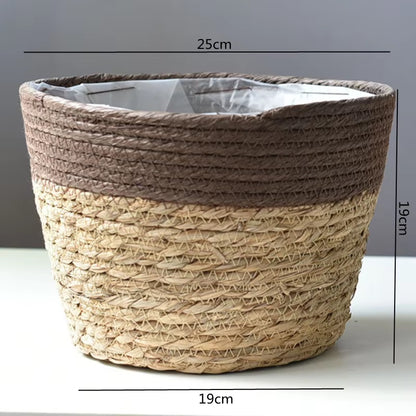 Straw Weaving Flower Plant Pot Basket Grass Planter Basket Indoor Outdoor Flower Pot Cover Plant Containers for Plantable Plants