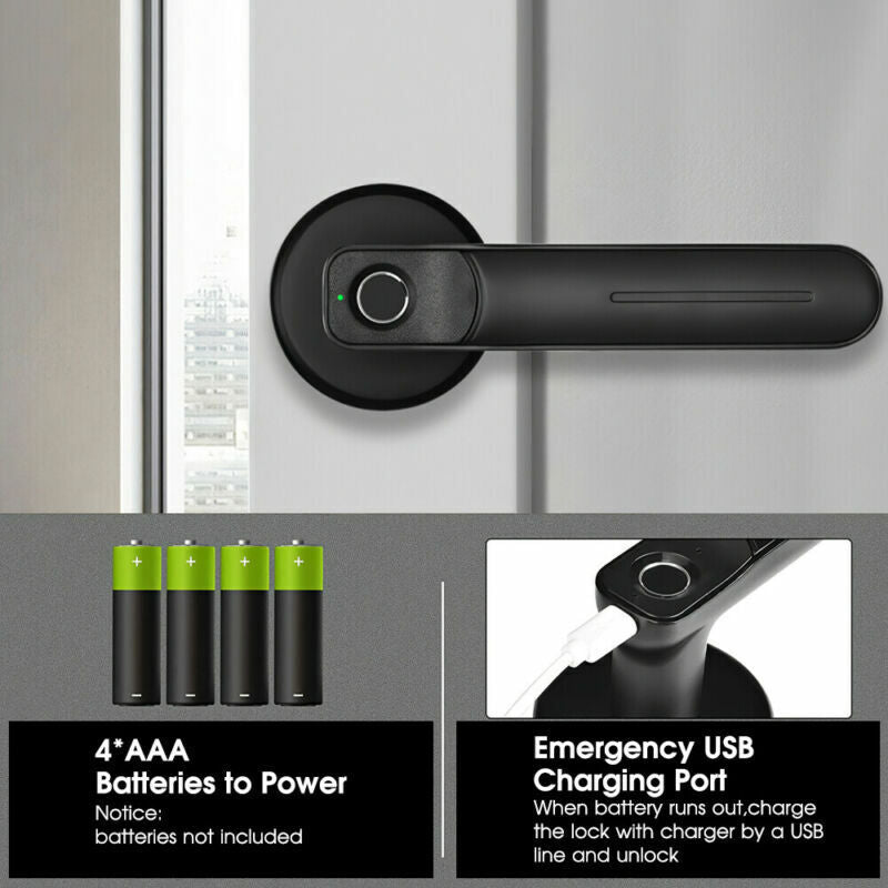 Security Electronic Smart Door Lock Handle Fingerprint Biometric Password+ 2Keys