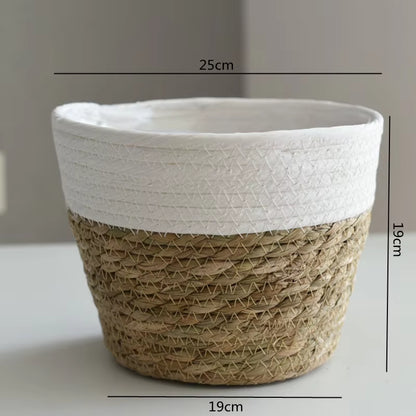 Straw Weaving Flower Plant Pot Basket Grass Planter Basket Indoor Outdoor Flower Pot Cover Plant Containers for Plantable Plants