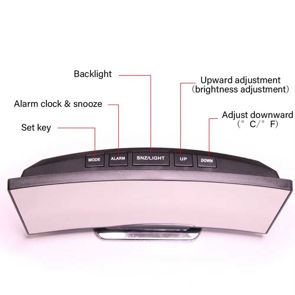 Mirror LED Full Screen Arc Alarm Clock Moment Bedroom Decoration Table Desk and Accessory Smart Hour Awakening Light Consumer